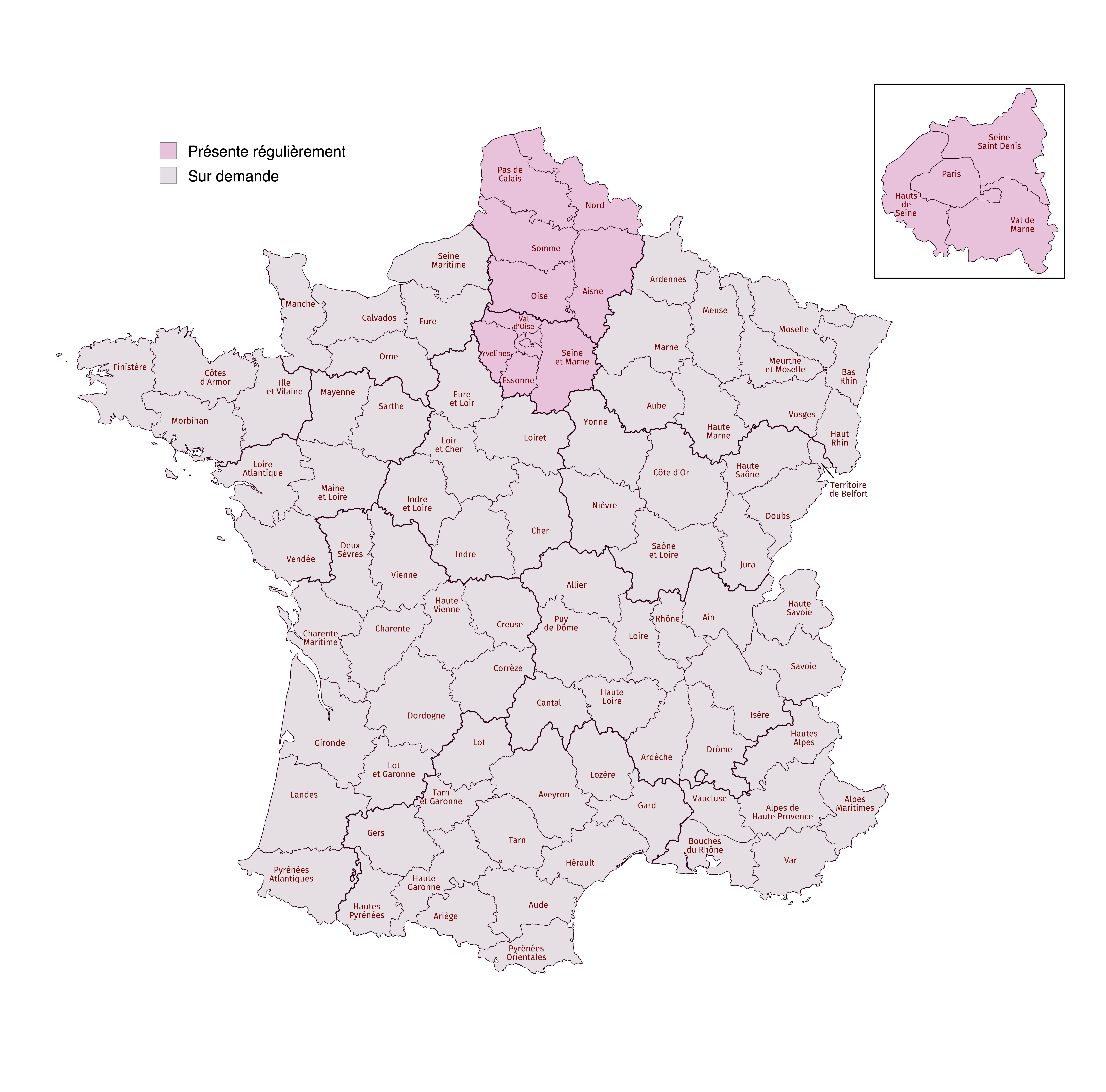 Carte des zones d’intervention en Île-de-France et en Hauts-de-France